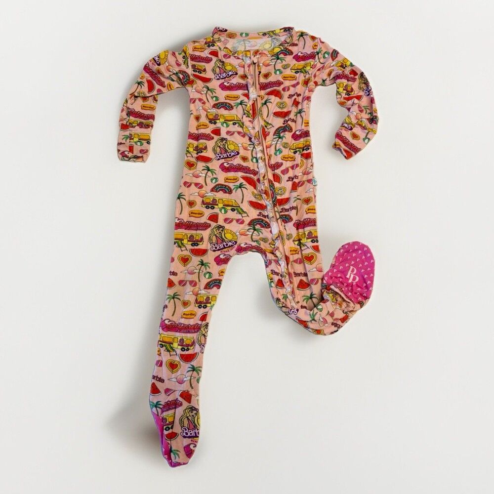 Posh Peanut 12-18m Malibu Barbie Pink Bamboo Footie Sleeper Pajama Ruffle